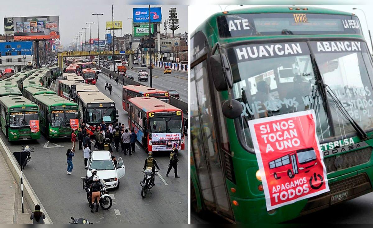 Movilización de transportistas en paro nacional por seguridad en Perú.